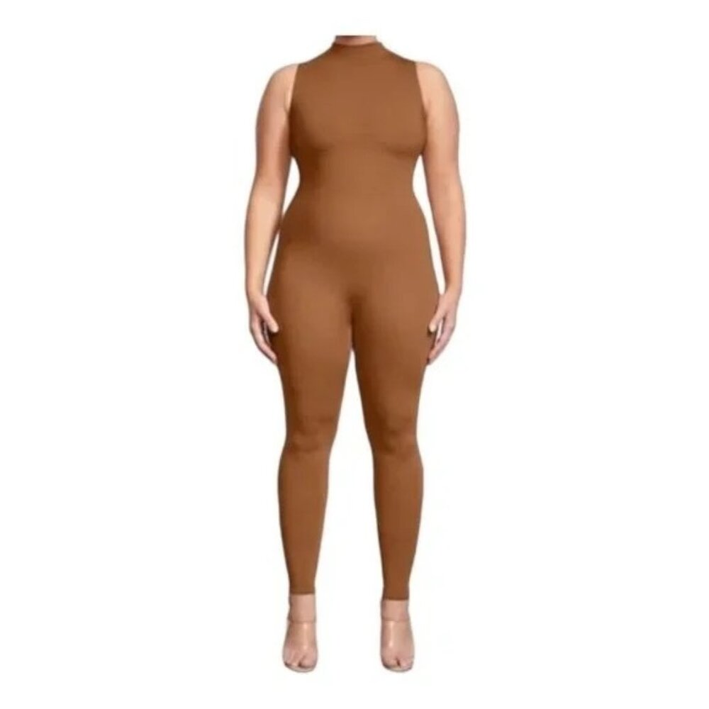 SKIMS Sleeveless Mock Neck Jumpsuit in Chestnut Brown